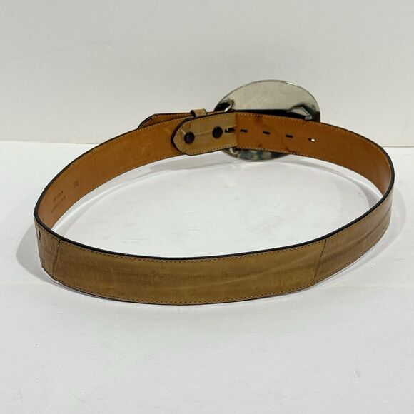 Vintage Western Tooled Leather Belt German Silver Horse Buckle Brown Size 34 - Picture 2 of 16